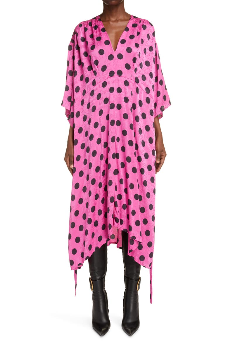 Polka Dot Jacquard Silk Oversize Midi Dress, Main, color, PINK/ BLACK