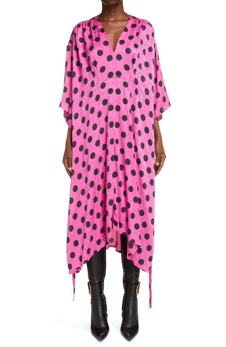 Balenciaga Polka Dot Jacquard Silk Oversize Midi Dress, Main, color, 