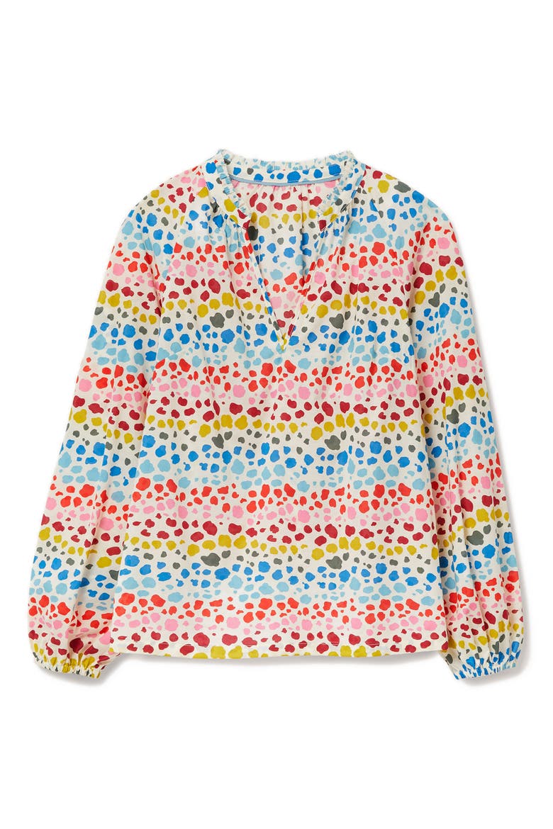 Heather Split Neck Blouse, Alternate, color, IVORY MULTI RAINBOW LEOPARD
