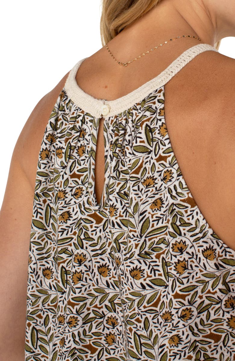 Liverpool Los Angeles Crochet Detail Tank, Alternate, color, Olive Leaf/Cream