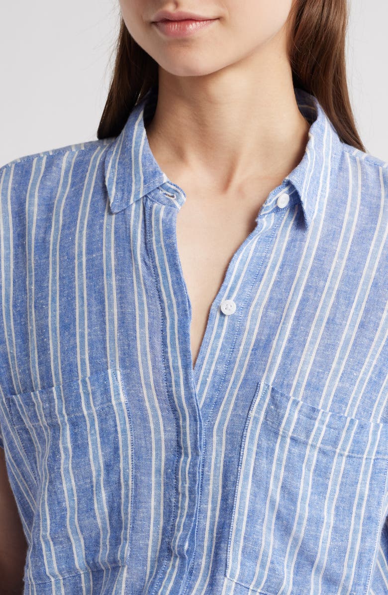 Rails Cito Stripe Short Sleeve Linen Blend Button-Up Shirt, Alternate, color, Lake View Stripe