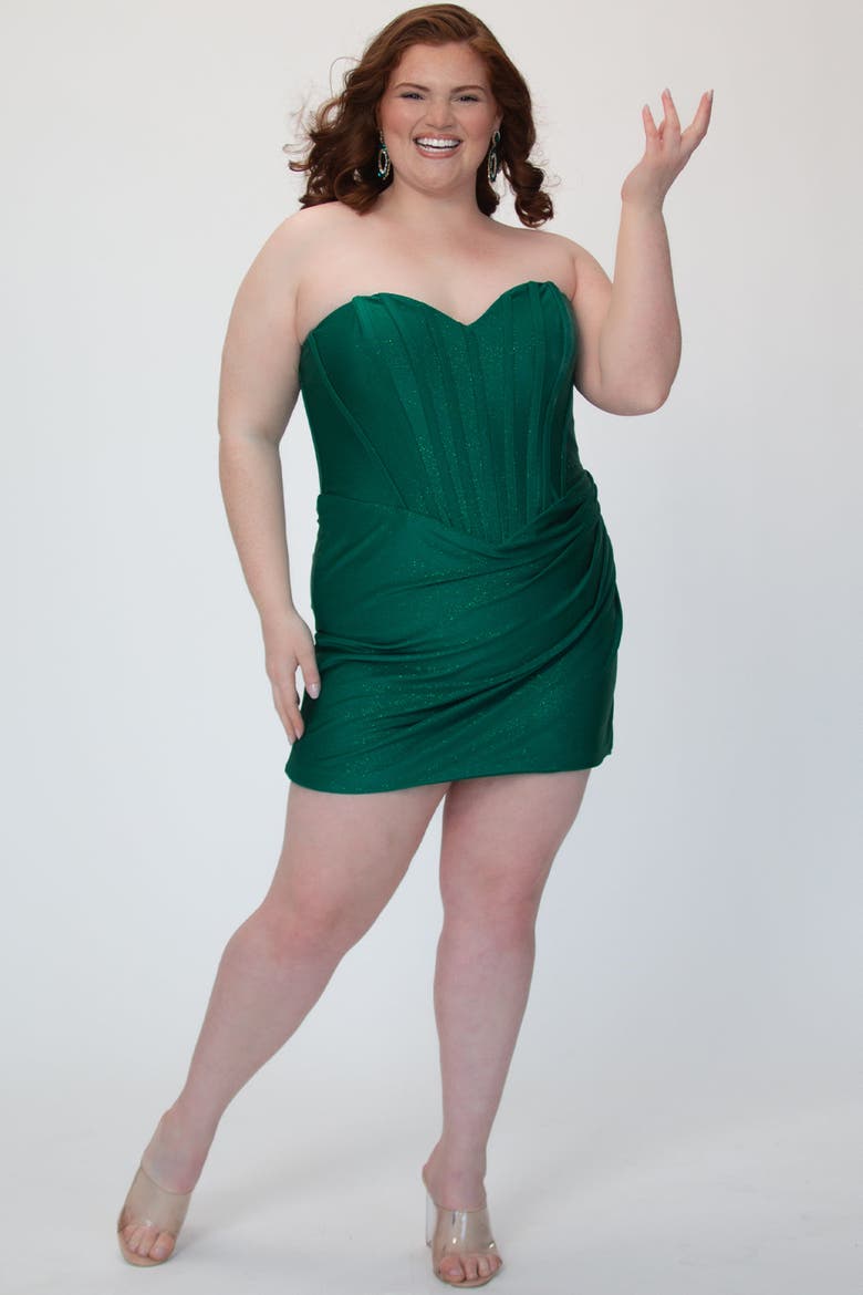 Plus Size Strapless Corset Mini Dress, Alternate, color, Green