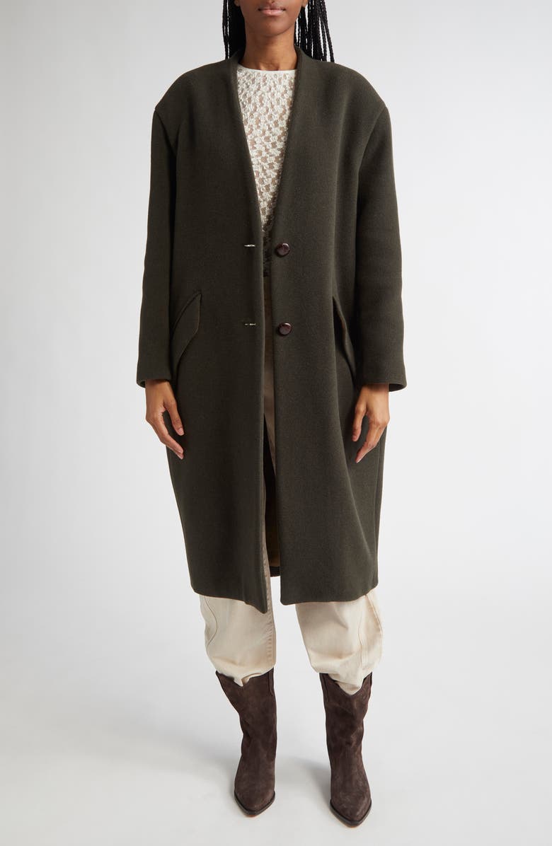 Isabel Marant Florane Wool Blend Coat, Main, color, Dark Khaki
