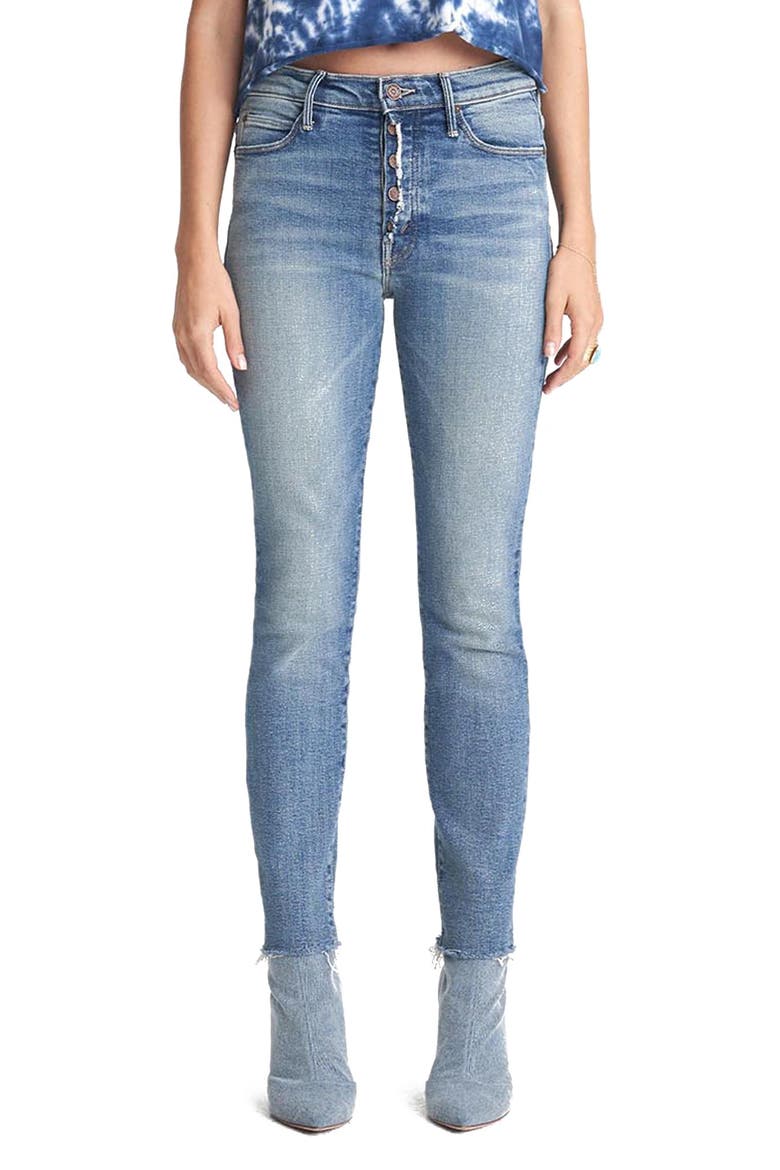 The Fly Cut Stunner Fray Hem Ankle Jeans, Main, color, NIGHT ON A SHINY WHITE VESPA