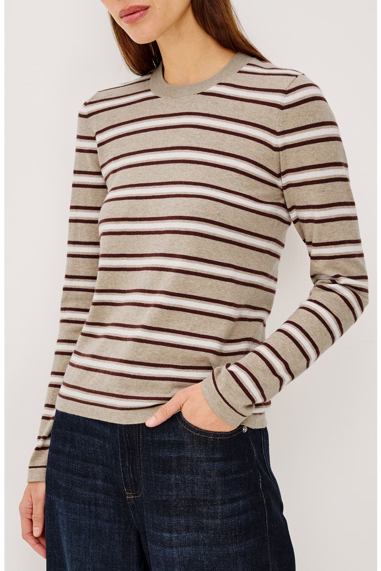 Davie Striped Cotton & Cashmere Top, Alternate, color, HEATHER OAT STRIPE