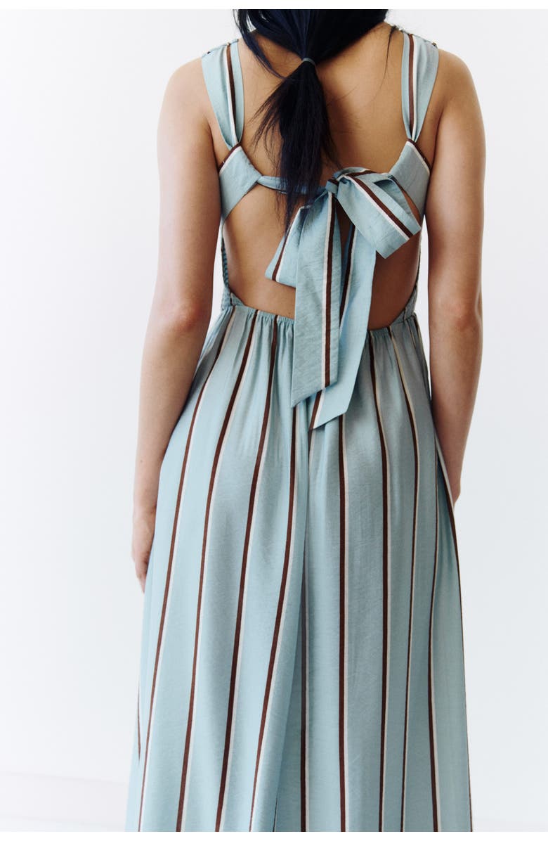 H&M Smocked-bodice dress, Alternate, color, Light Dusty Turquoise/Striped