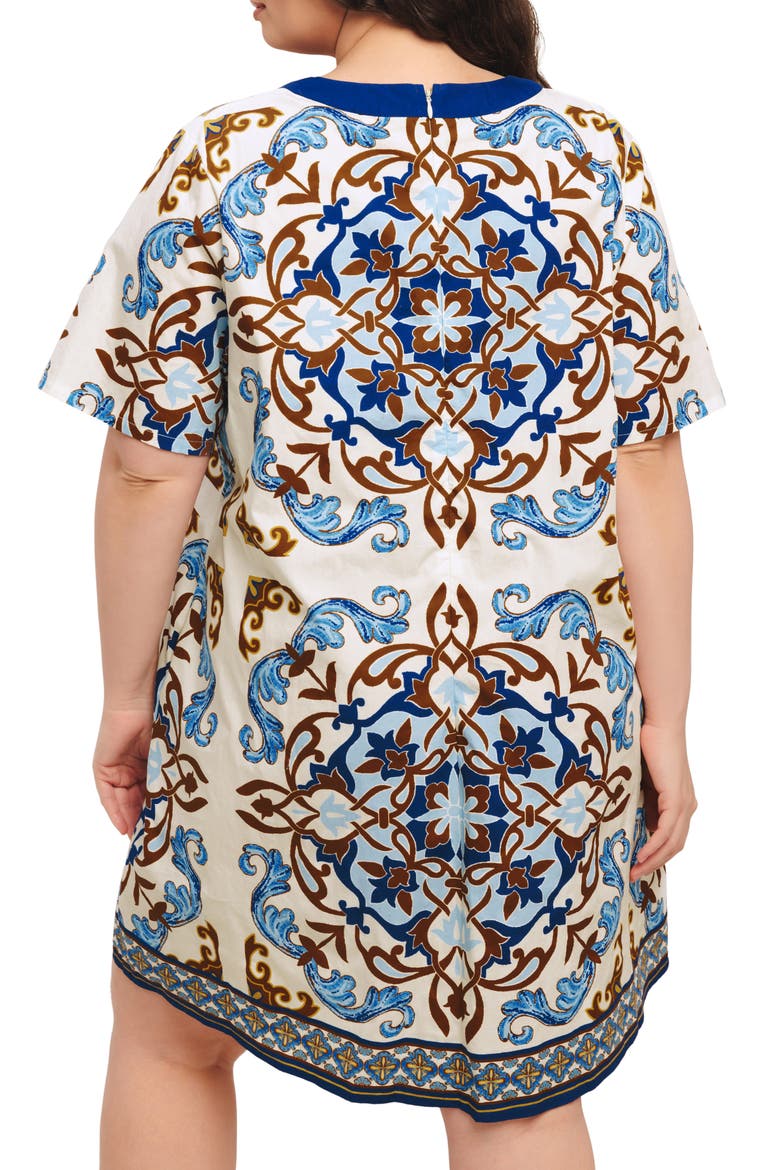 Printed High-Low Dress, Alternate, color, IVORY BLUE