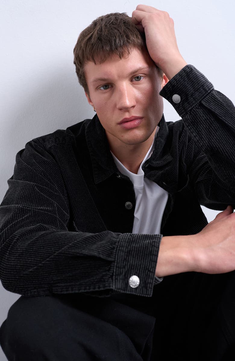 Topman Washed Corduroy Overshirt, Alternate, color, Black