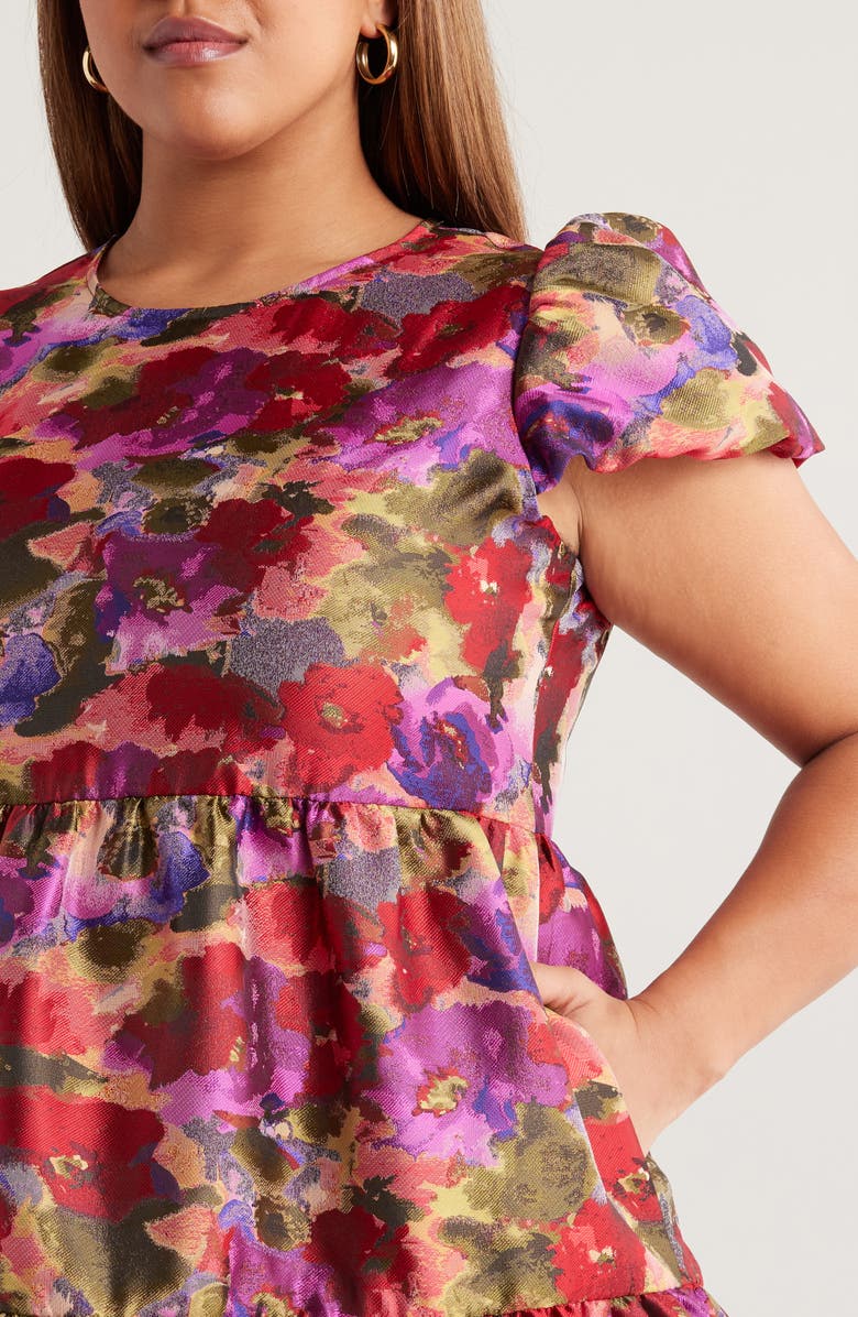 Chelsea28 Puff Sleeve Floral Jacquard Minidress, Alternate, color, Pink Multi Brocade