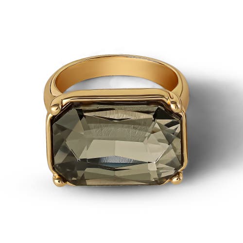 Jessica Simpson Gold-tone Smoky Black Rectangle Stone Ring In Green
