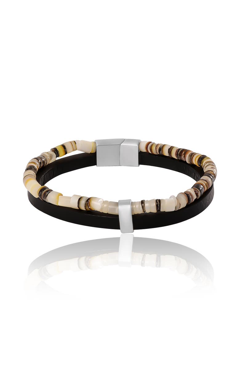 Lucky Brand Layered Bracelet with Wood Beads and Leather Strap, Main, color, Multi