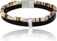 Lucky Brand Layered Bracelet with Wood Beads and Leather Strap