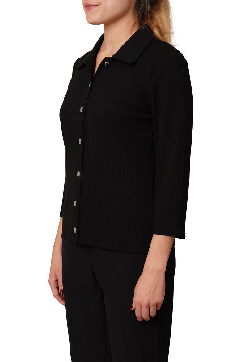 Buttoned Ribbed Knit Top, Alternate, color, BLACK
