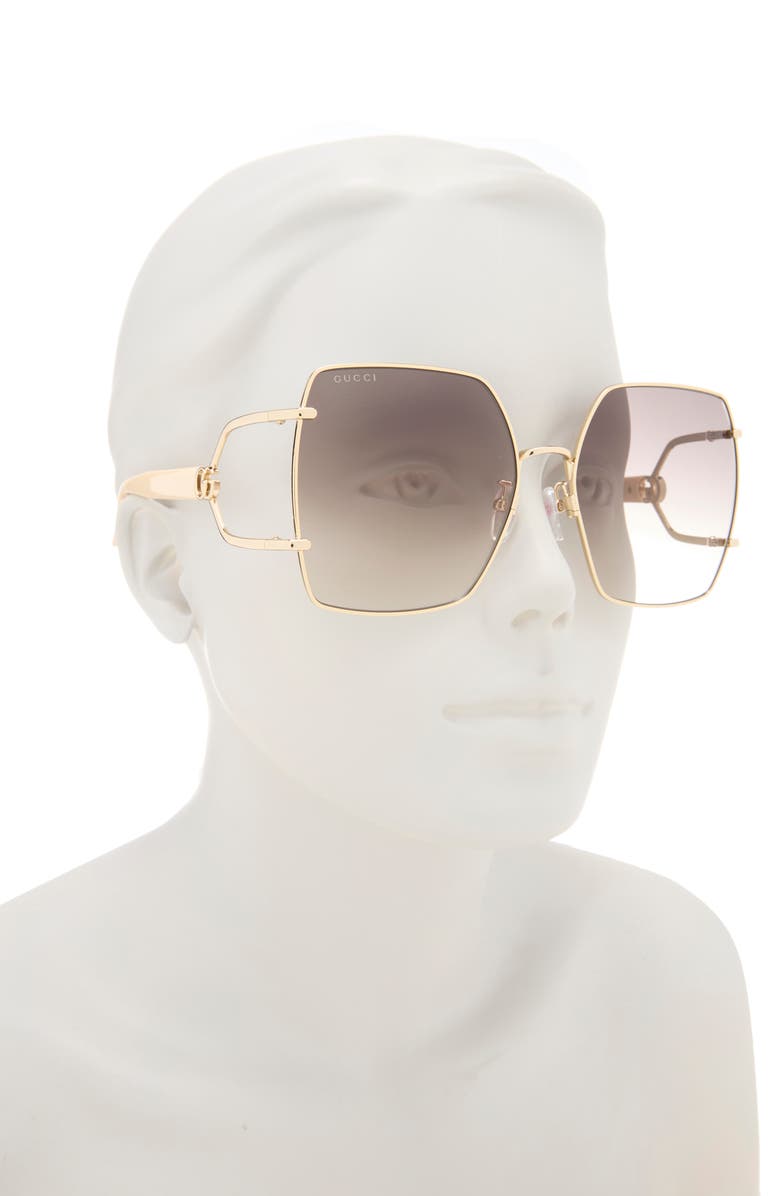 Gucci 61mm Square Sunglasses, Alternate, color, Gold Ivory Brown