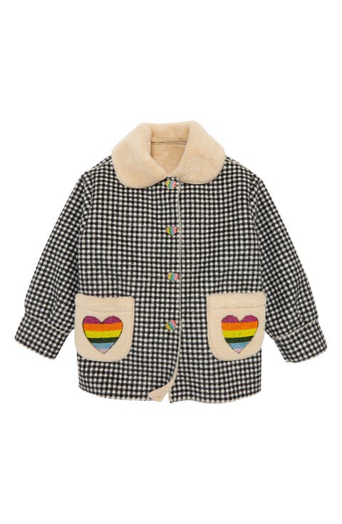 Kids' Check Embellished Faux Fur Lined Wool Coat (Toddler, Little Kid & Big Kid)