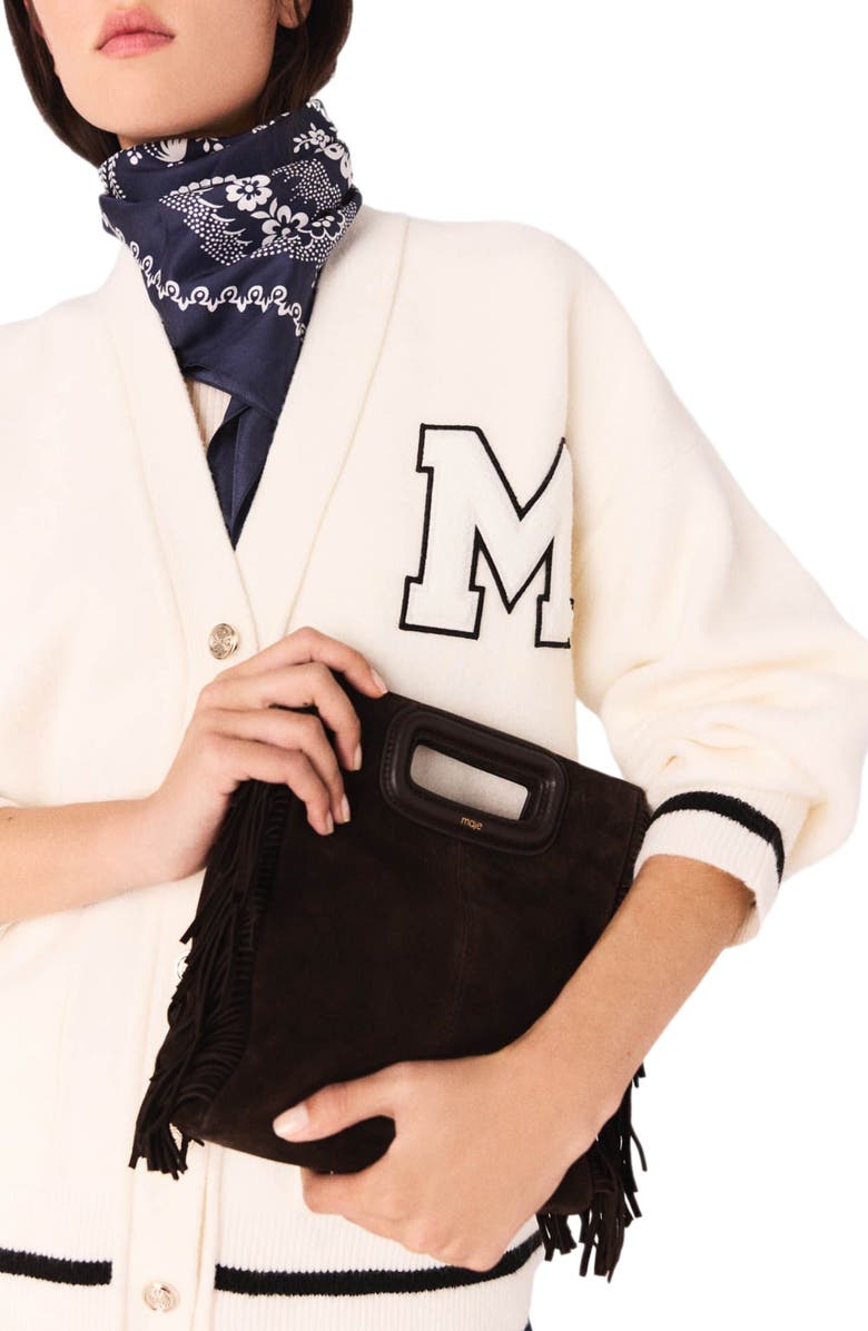 maje Long cardigan with embroidery, Alternate, color, Ecru