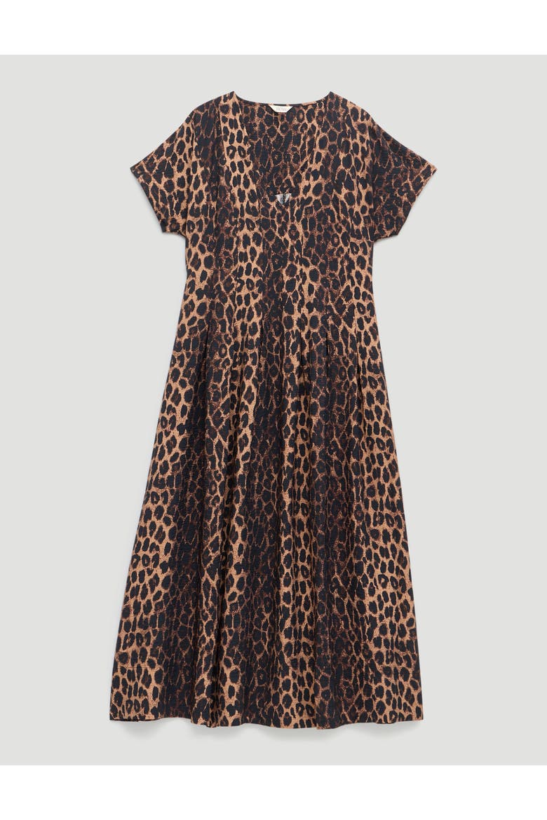 Bronte Pleated Air Flow Midi Dress, Alternate, color, Natural Leopard Brown