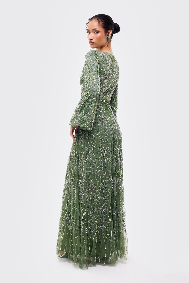 Modest Embellished Sequins A Line Maxi Gown, Alternate, color, DARK GREEN