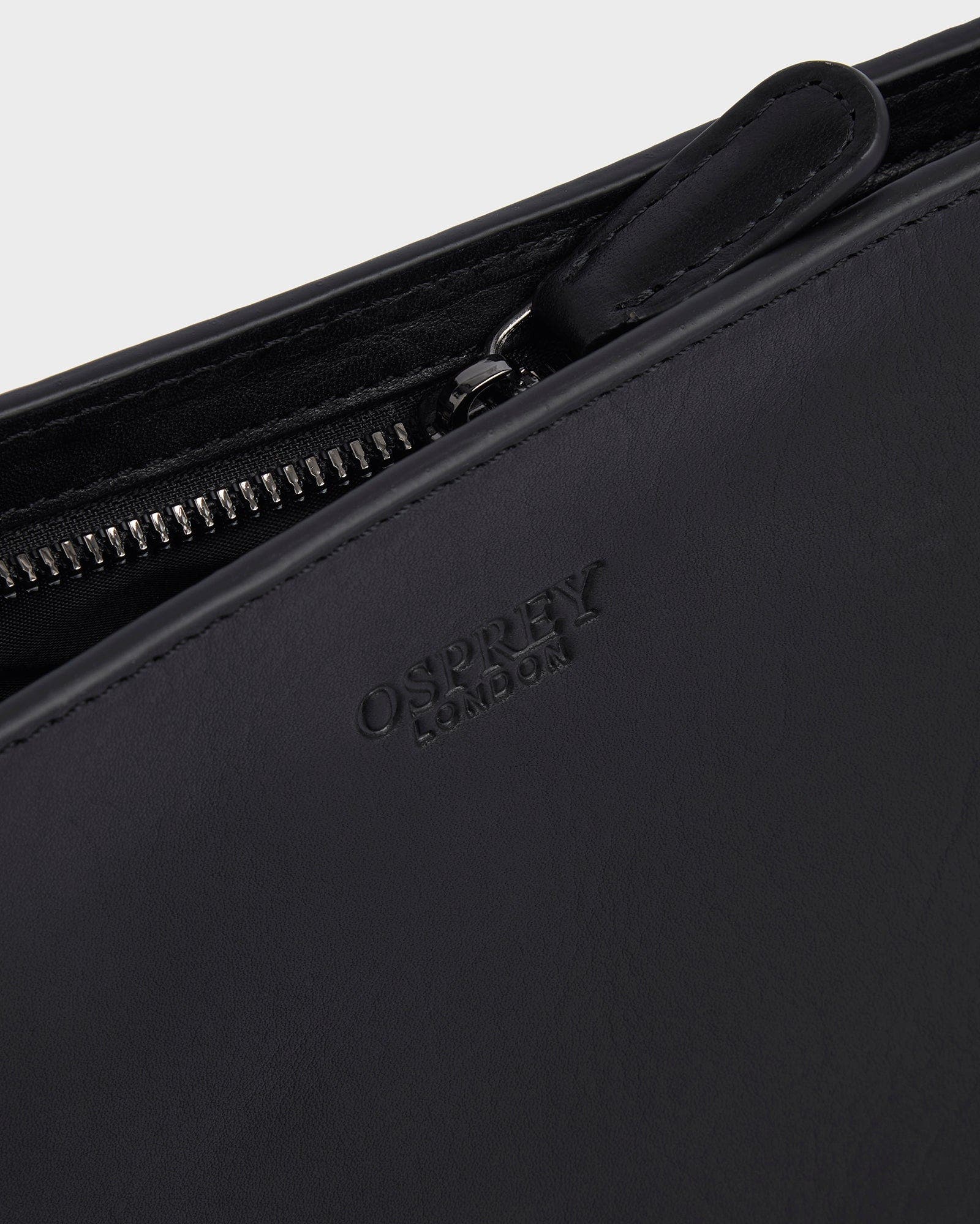 Osprey London The Carter Leather Washbag, Alternate, color, Black