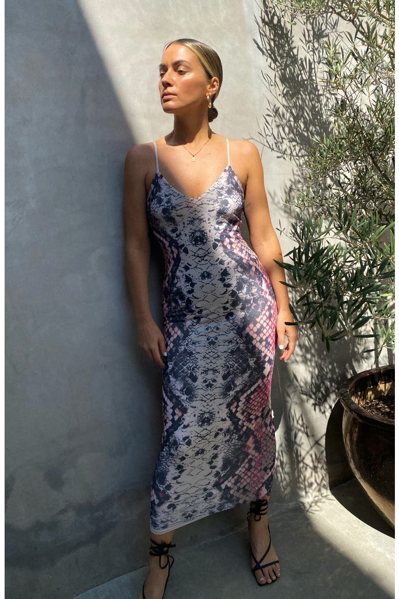 Amina Sleeveless Midi Dress, Alternate, color, PINK PLACEMENT SNAKE