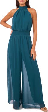 Vince Camuto Tie Neck Chiffon Overlay Wide Leg Jumpsuit