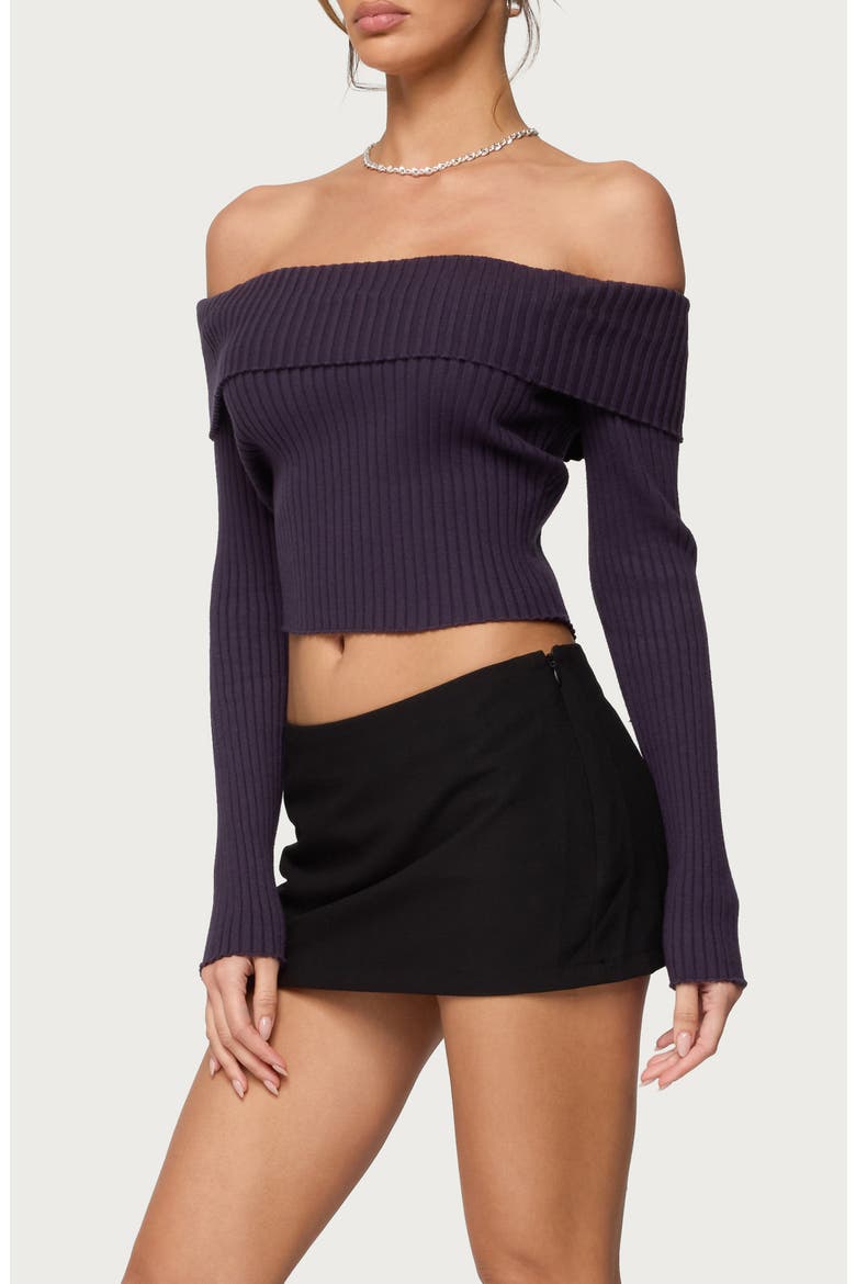 Lauren Foldover Off the Shoulder Rib Sweater, Alternate, color, PURPLE