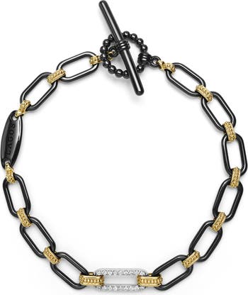 Lagos Signature Caviar Black Ceramic Link Diamond Bracelet