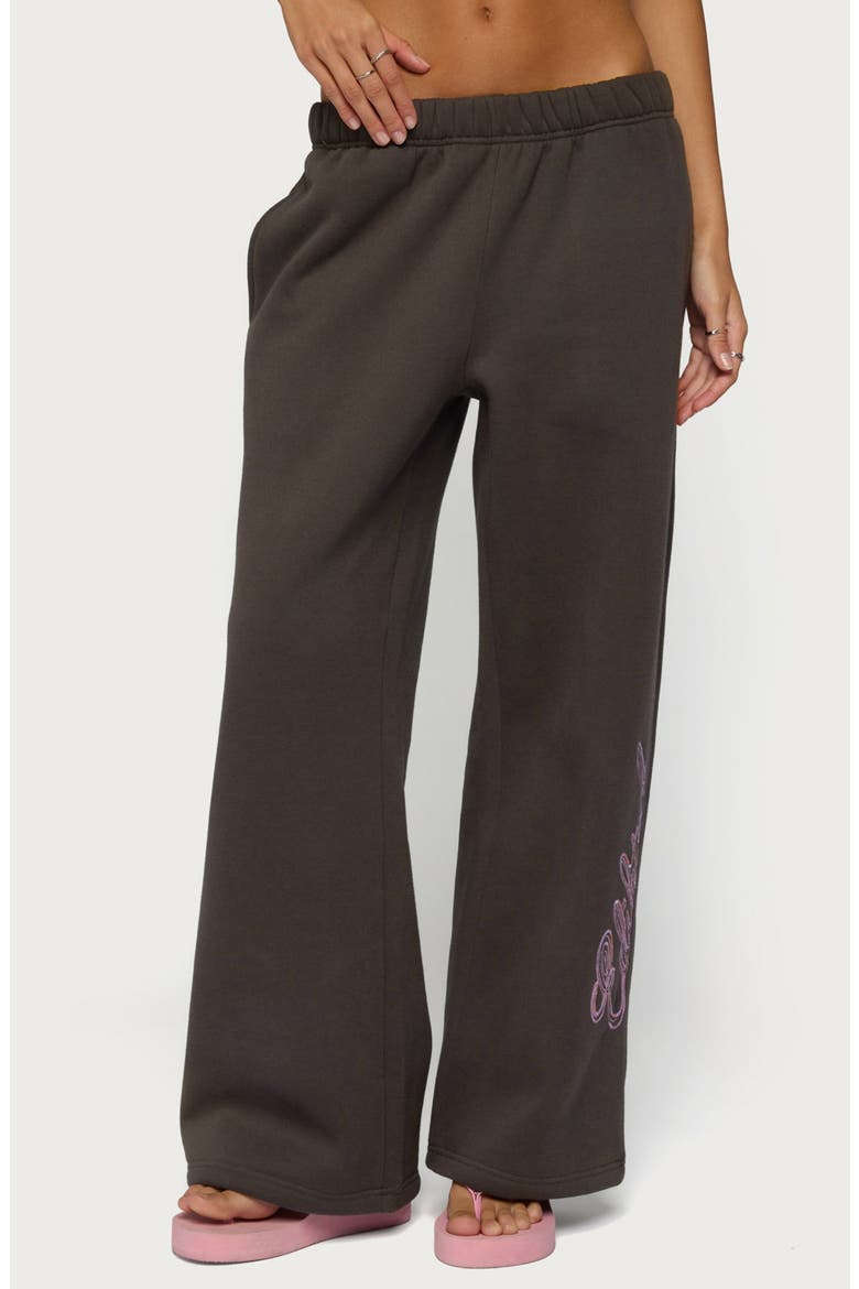 Always Edikted Sequin Logo Wide Leg Sweatpants, Main, color, DARK-GRAY