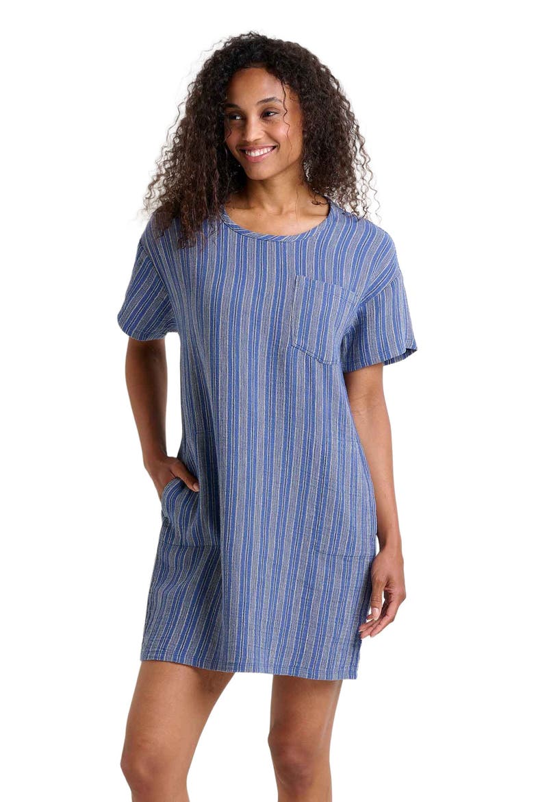 Tate Double Weave Short Sleeve Dress, Alternate, color, Kyanite Stripe