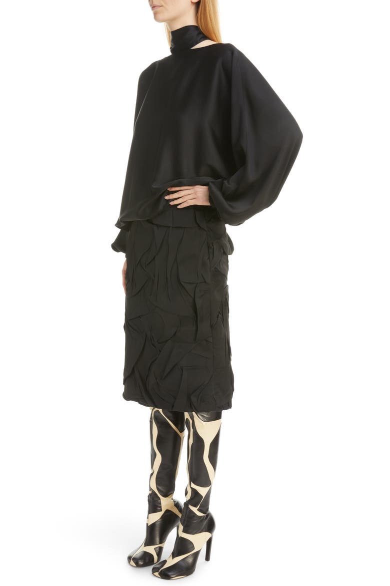 Dostas Long Sleeve Tie Neck Dress, Alternate, color, BLACK