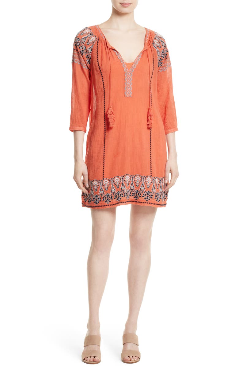 Joie Nieva Embroidered Cotton Shift Dress, Main, color,