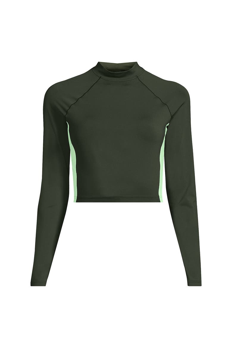 Plus Size Long Sleeve Cropped UPF 50 Rash Guard, Alternate, color, Olive Green/Icy Mint
