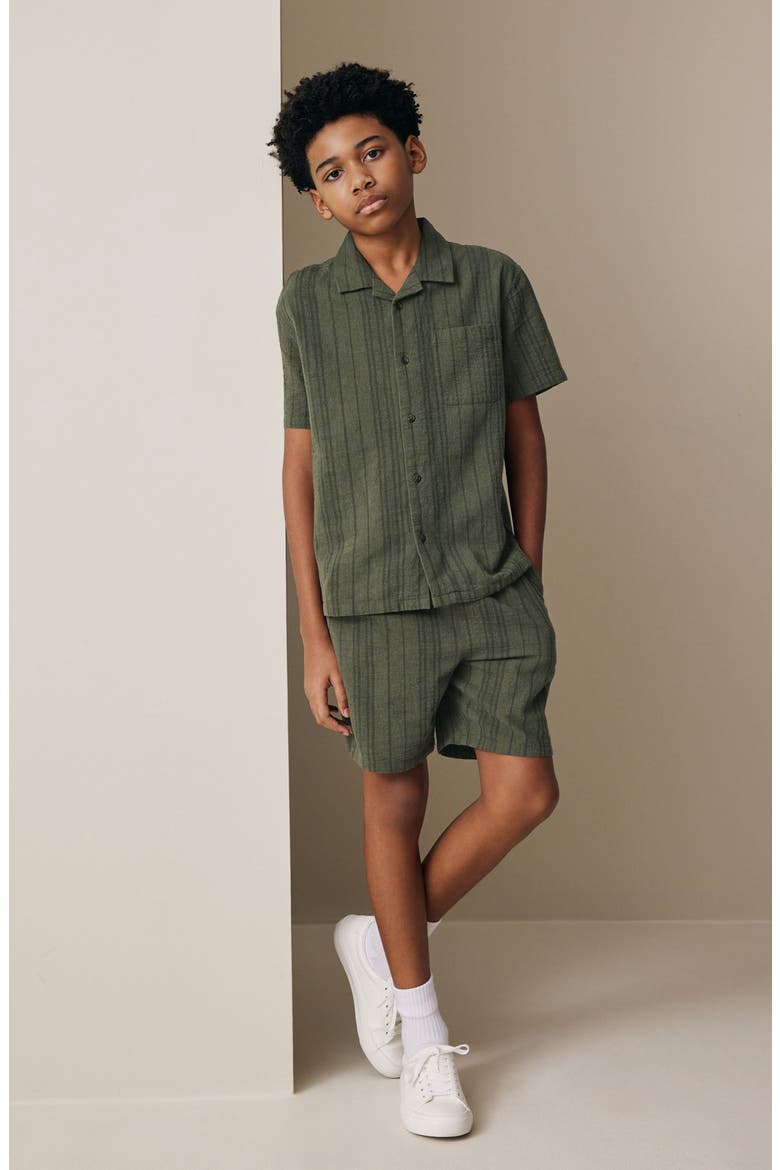 Kids' Textured Camp Shirt & Shorts Set, Alternate, color, GREEN
