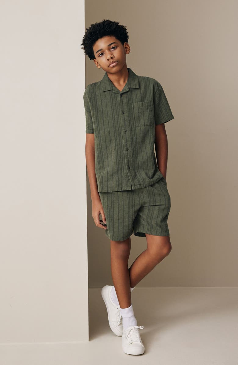 NEXT Kids' Textured Camp Shirt & Shorts Set, Alternate, color, Green