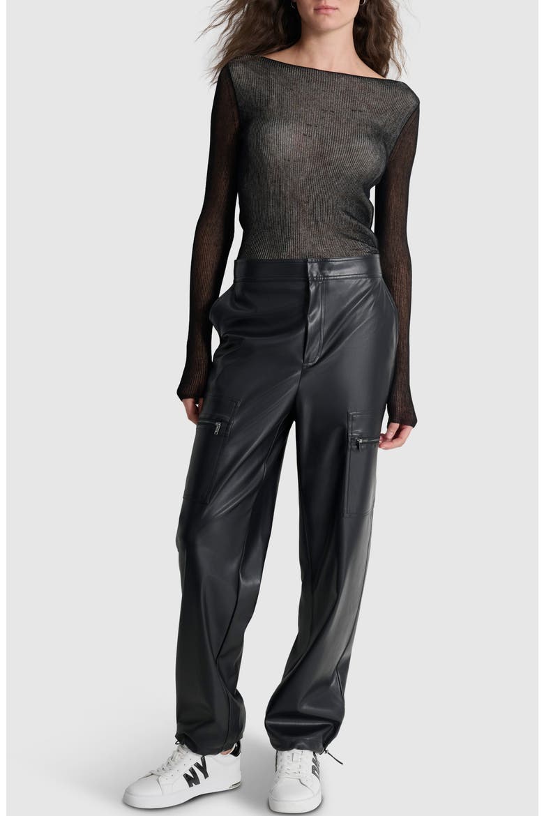 Faux Leather Cargo Pants, Alternate, color, BLACK