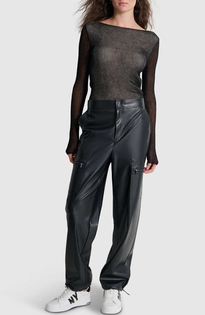 DKNY Faux Leather Cargo Pants, Alternate, color, 
