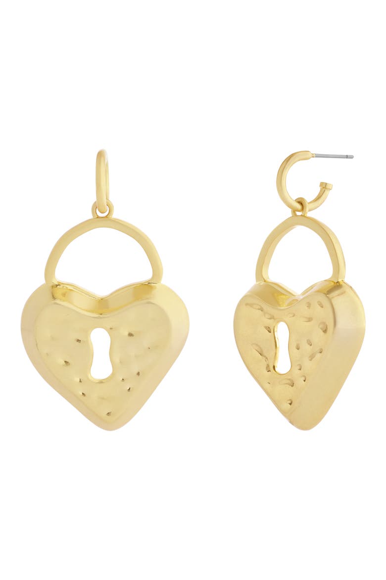 Heart Padlock Drop Earrings, Main, color, SHINY GOLD