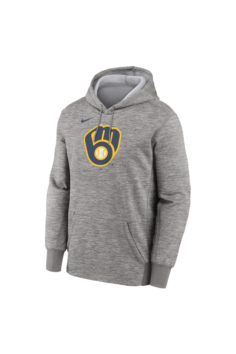 Men's Nike Heather Gray Milwaukee Brewers Primary Logo Therma Hoodie, Alternate, color, Heather Gray