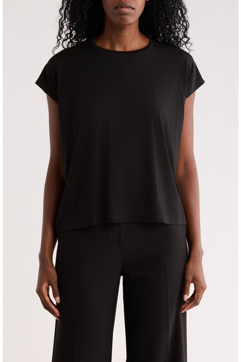 Boxy Cap Sleeve Jersey Top, Main, color, BLACK