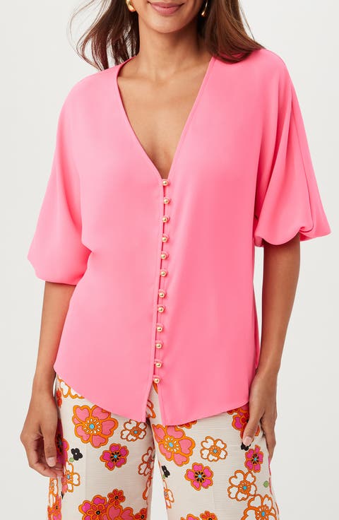 Sail Puff Sleeve Button-Up Top