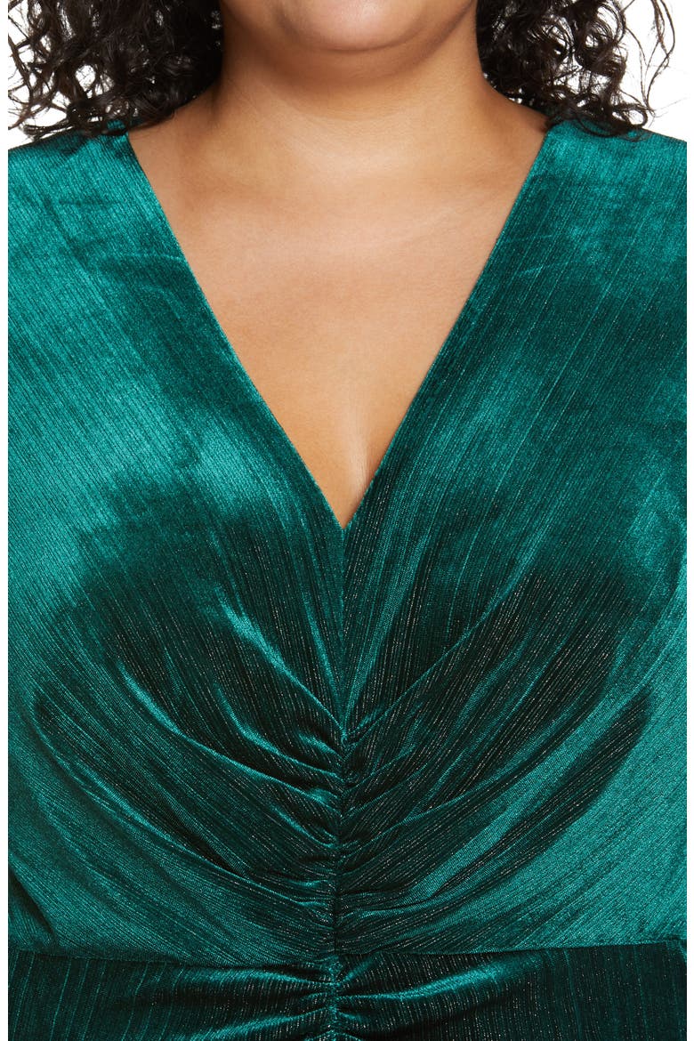 Ruched Long Sleeve Velvet Midi Dress, Alternate, color, GREEN