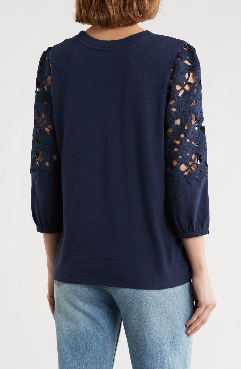 Caslon<sup>®</sup> Lace Mixed Media Top, Alternate, color, Navy Still