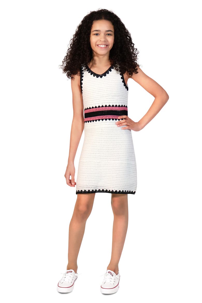 Kids' Colorblock Crochet Dress, Alternate, color, WHITE