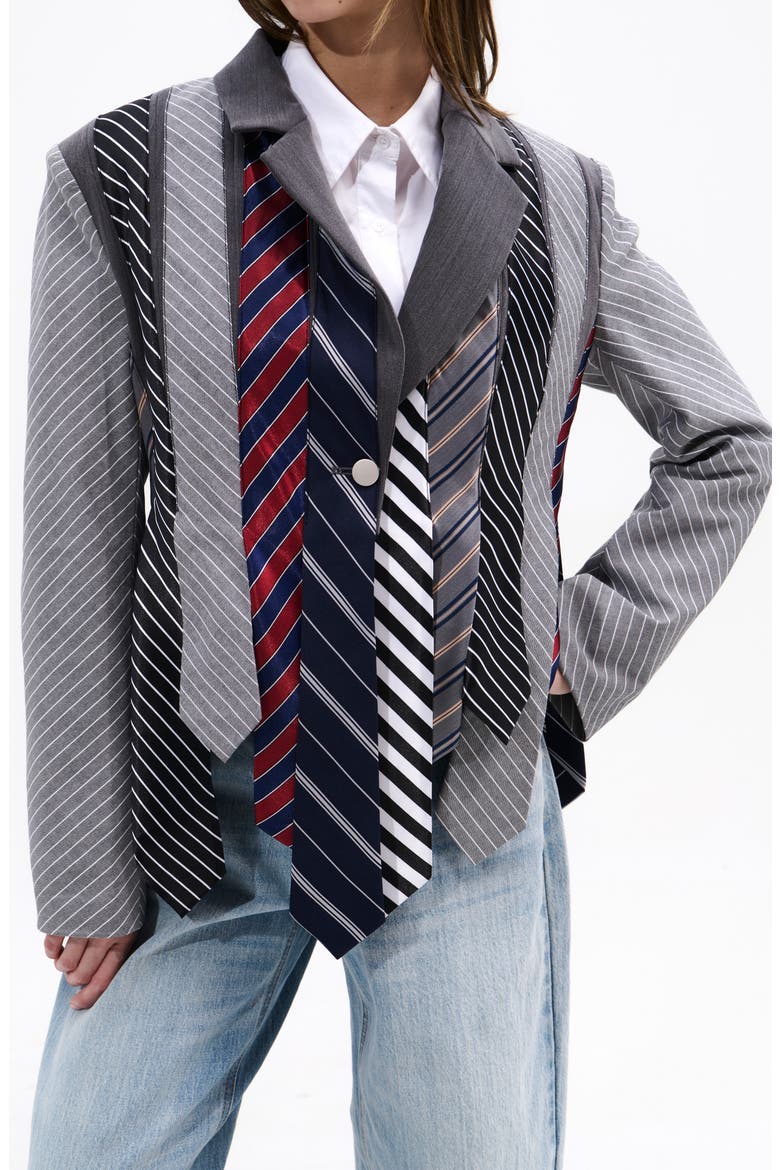 Satin Tie Blazer, Main, color, BLUE MULTI