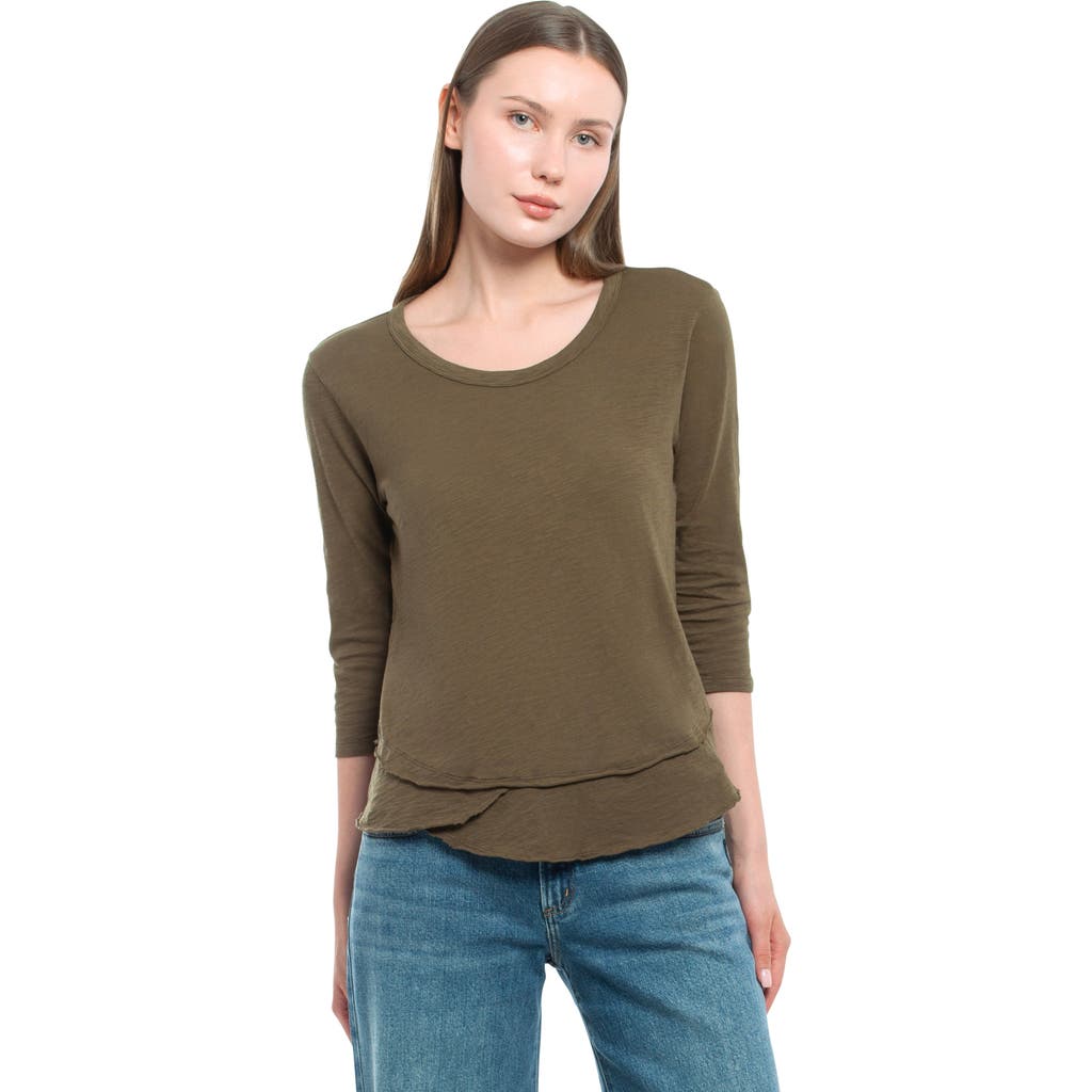 Wilt Clothing Shrunken Crew 3/4 Sleeve Mock Layer Tee In Green