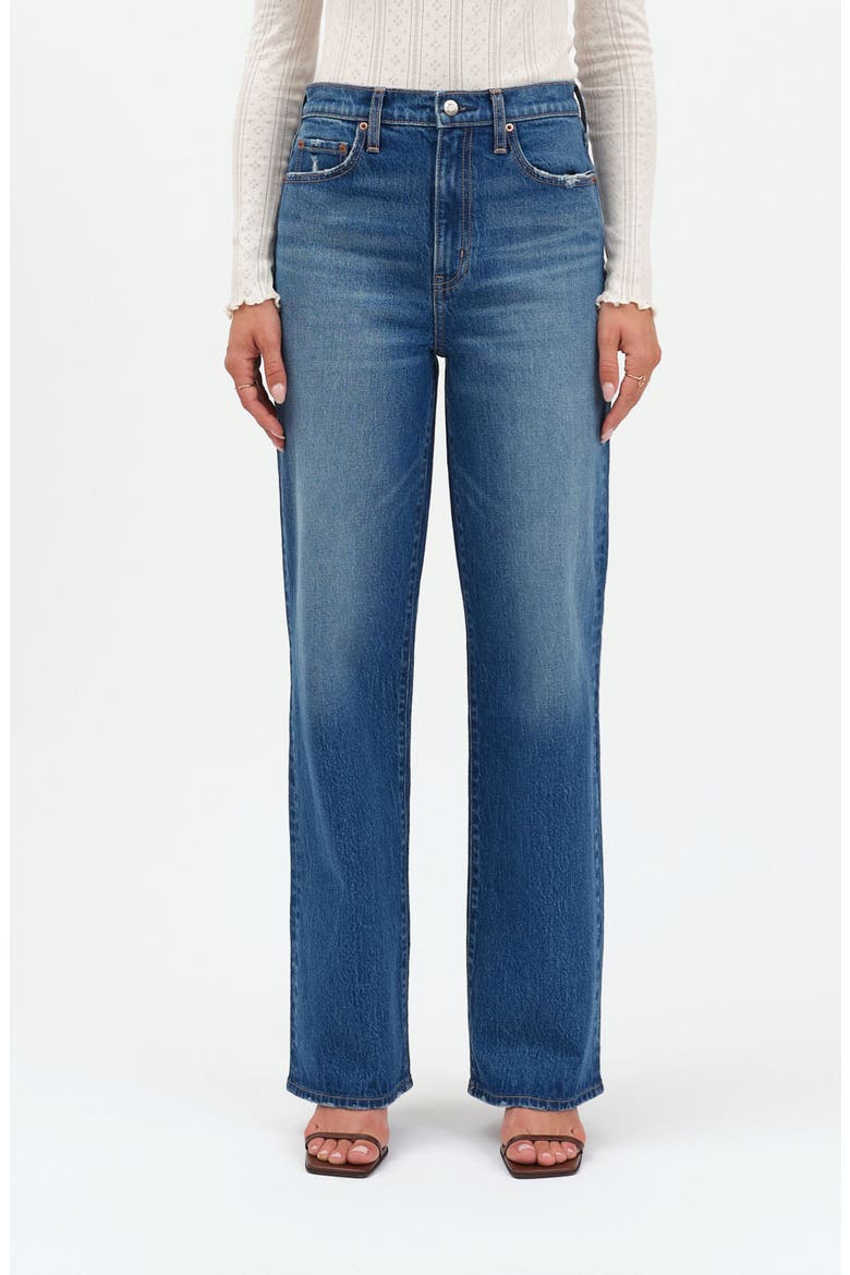 City Distressed High Waist Straight Leg Jeans, Main, color, BRIGHT BLUE