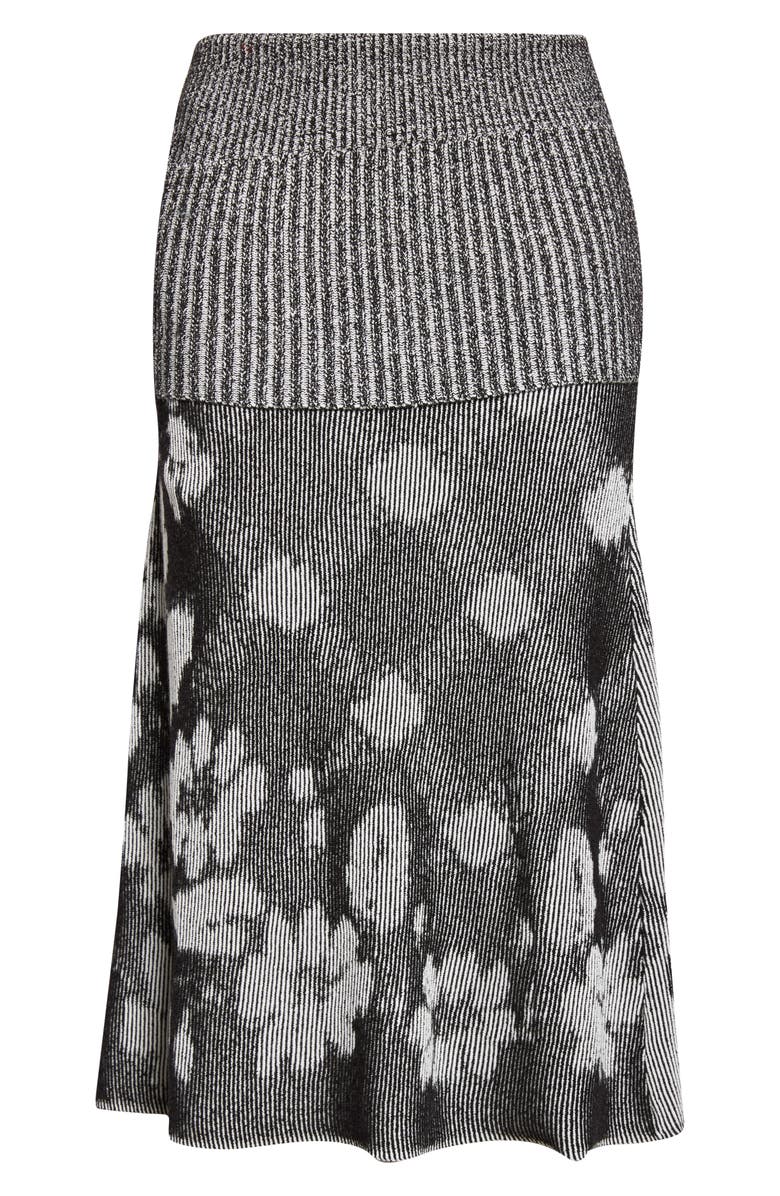 Paolina Russo Illusion Floral Jacquard Rib Sweater Skirt, Main, color, Black/ White