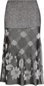 Paolina Russo Illusion Floral Jacquard Rib Sweater Skirt