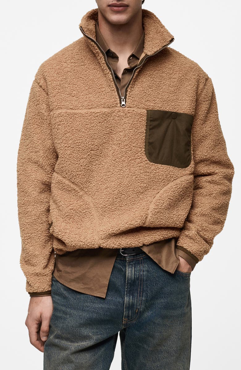 MANGO Chest Pocket Fleece Half Zip, Main, color, 