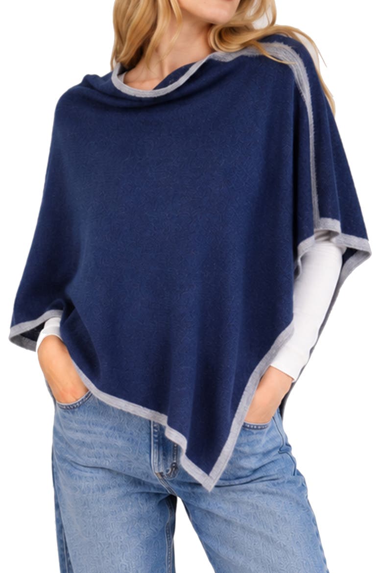 Cashmere Cowl Neck Poncho, Main, color, NAVY/ LIGHT GREY